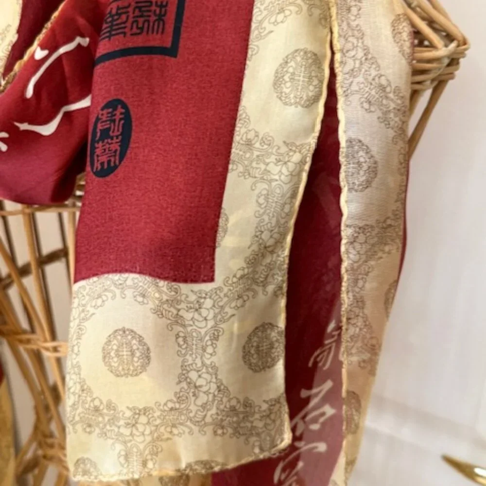 Vintage 100% silk rust and gold oblong scarf.
